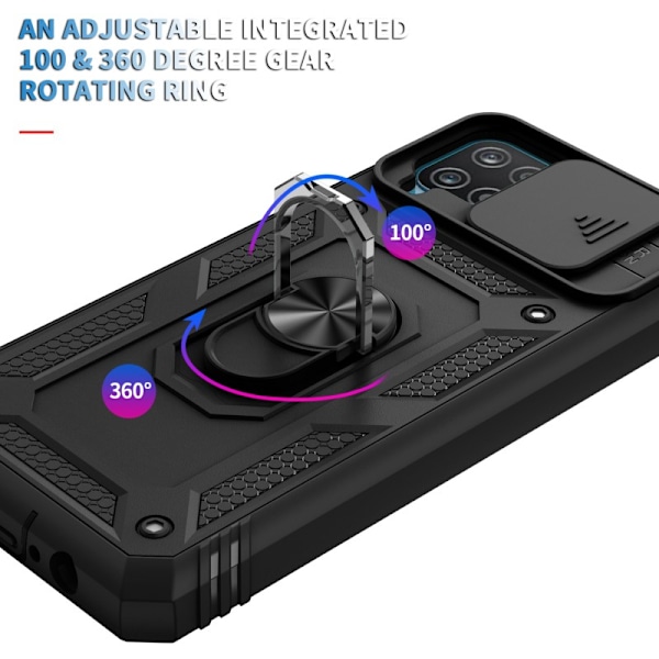 Samsung A22 5G Hybridskal med Ringhållare & Kameraskydd - Svart