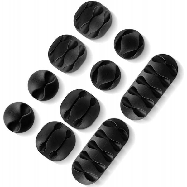 10-PACK Självhäftande Kabelhållare Set Svart