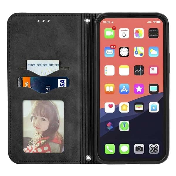 iPhone 13 Pro Flipfodral Kortfack Mocka Svart