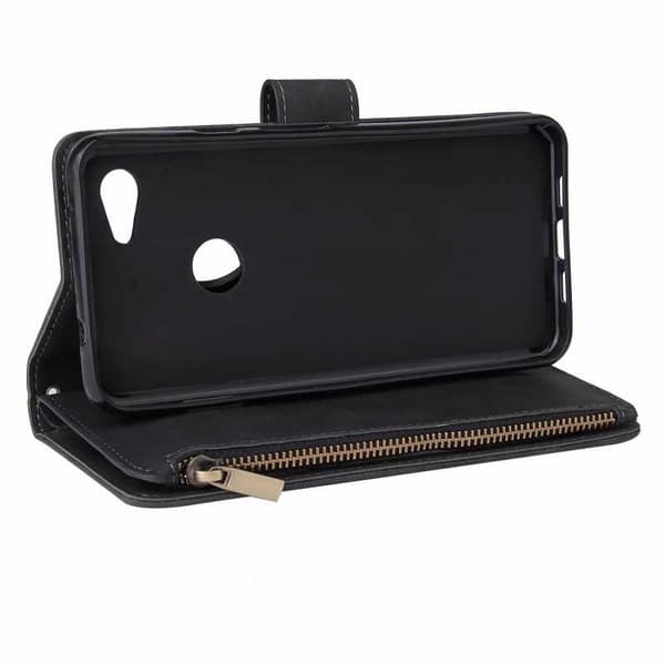 Google Pixel 3a Multifunktionellt Plånboksfodral Zipper 8-Fack Svart