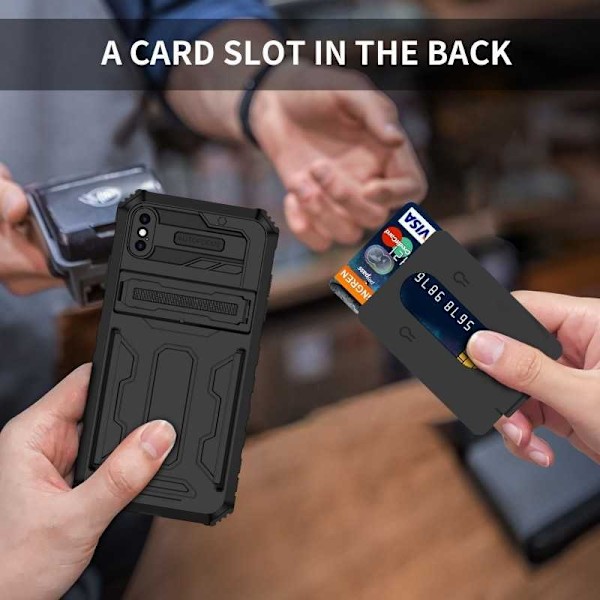 iPhone XS Max Iskunkestävä kansi Jalusta ja korttipaikka ThinArmor V3 Black
