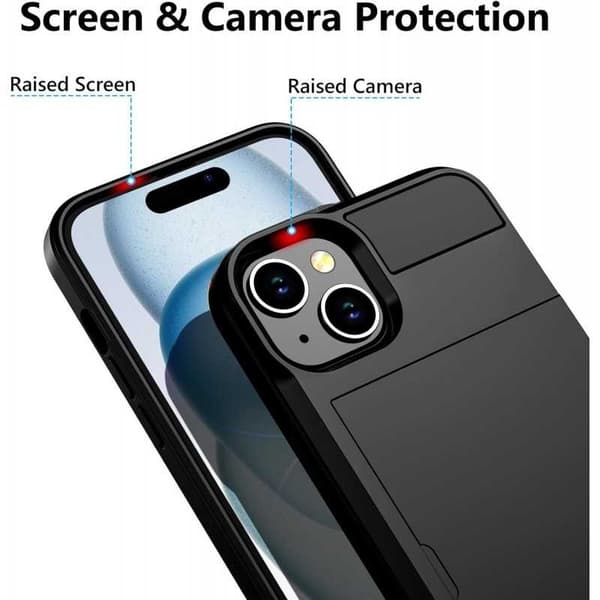 iPhone 14 Max Stöttåligt Skal med Kortfack Black
