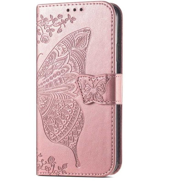 OnePlus 8 Pro Plånboksfodral PU-Läder 4-FACK Motiv Fjäril Rosa guld