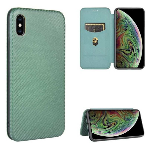 iPhone XS Max Flip Case Kortrum CarbonDreams Grøn Green