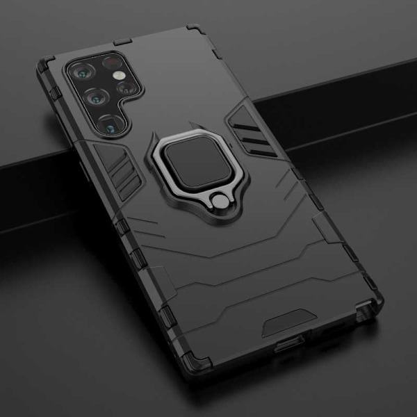 Samsung S22 Ultra Iskunkestävä Suojakuori ThinArmor Sormustelineellä Black