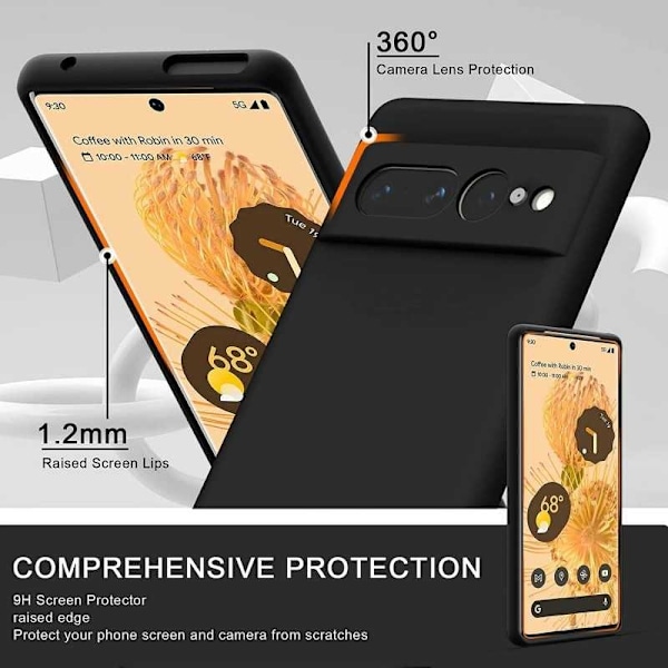 Google Pixel 7a Gummibelagd Mattsvart Silikon Skal med Kameraskydd Svart