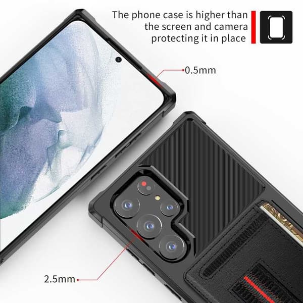 Samsung S22 Ultra Iskunkestävä kansi korttipaikalla Solid V2 Black