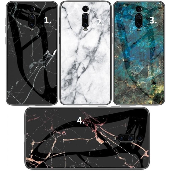 Xiaomi Mi 9T / 9T Pro Marble Shell 9H hærdet glas bagside glas bagside V2 Black Svart/Vit