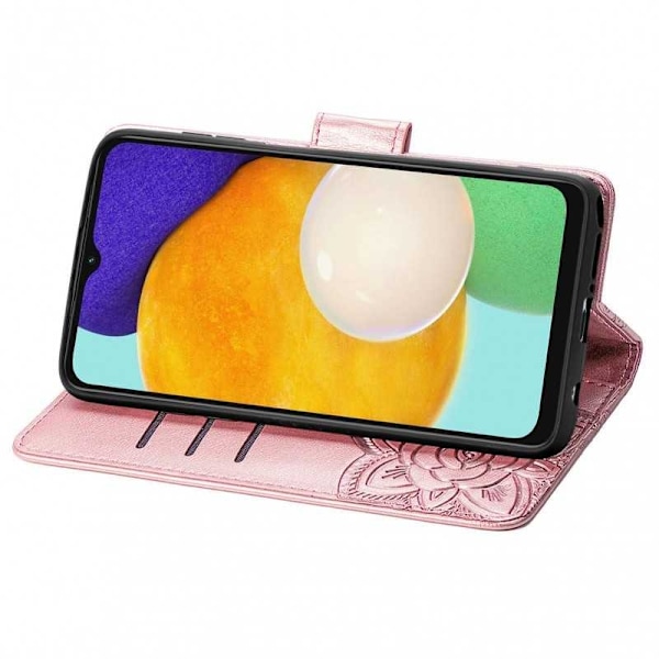 Samsung A13 5G / A04s lompakkokotelo PU-nahkainen 4-POCKET Motif Butterfly Pink gold