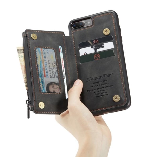 iPhone 7 Plus-deksel kortholder og glidelås 5-FACK CaseMe Flippr Black