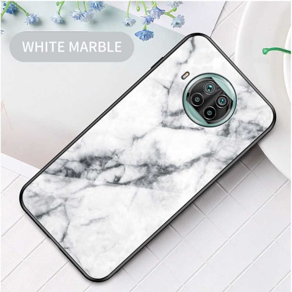Xiaomi Mi 10T Lite Marble Shell 9H hærdet glas bagside glas bag V2 Black Svart/Guld