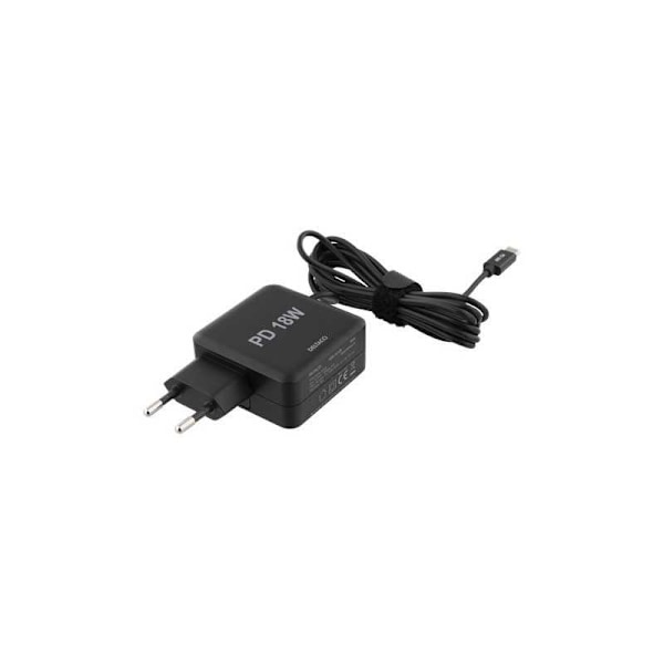 DELTACO 18W USB-C Laptop-oplader, PD 2.0, 3A Black