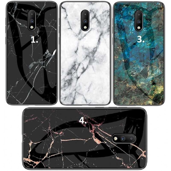 OnePlus 7 Marble Shell 9H hærdet glas bagside glas bagside V2 Black Svart/Guld