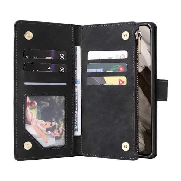 Google Pixel 8 multifunktionelt pung etui Lynlås 8-lomme Black