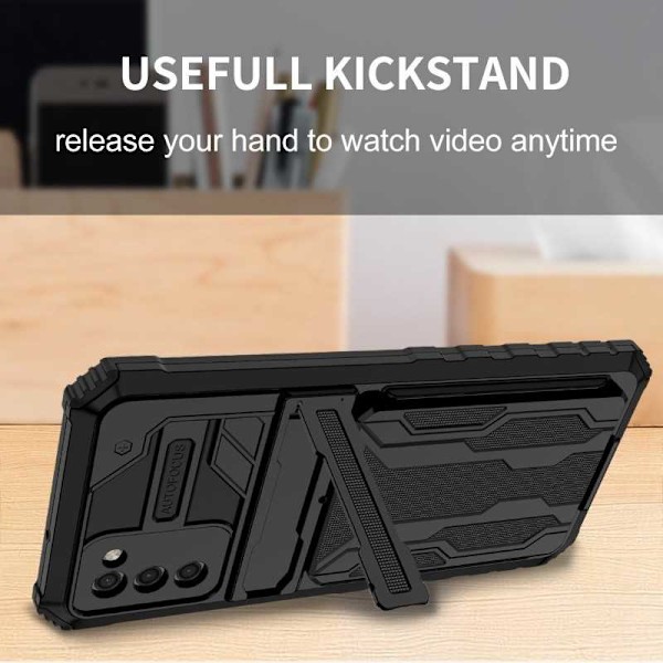 Samsung A02s Stöttåligt Skal Kickstand & Kortfack ThinArmor V3 Svart