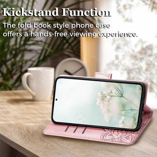 Samsung A35 5G -lompakkokotelo PU-nahkainen 4-TASKUN Motif Butterfly Pink gold