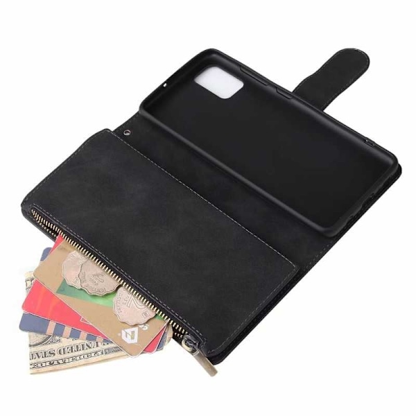 Samsung A33 5G Multifunktionellt Plånboksfodral Zipper 8-Fack Svart