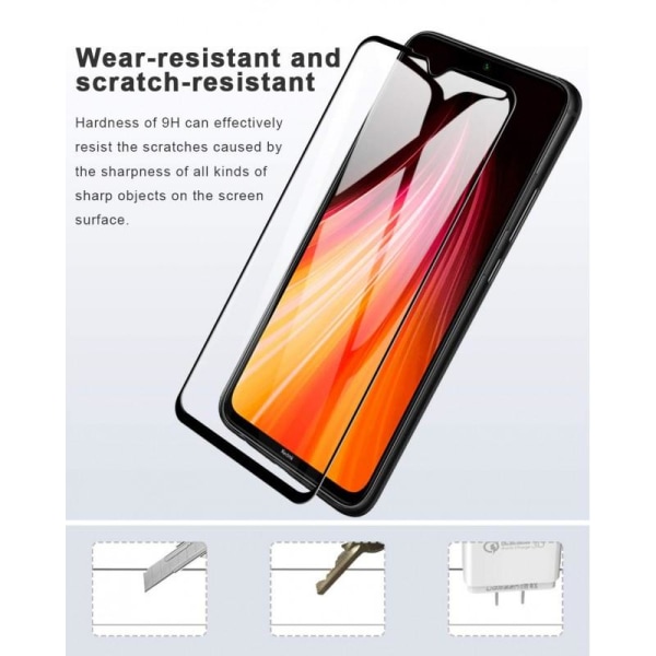 2-PACK Redmi Note 8 Pro hærdet glas 0,26 mm 9H fuldramme Transparent