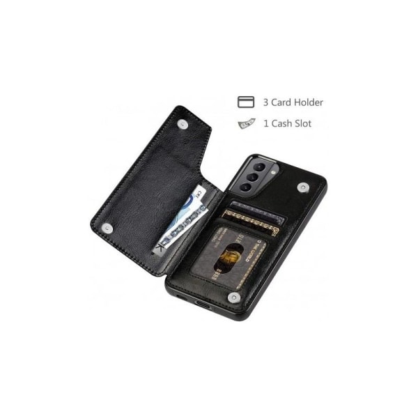 Samsung S22 Støtsikker deksel kortholder 3-POCKET Flippr Black
