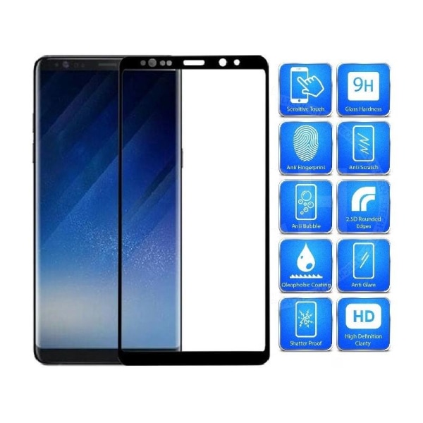 Samsung Note 8 karkaistu lasi 0,26 mm 3D 9H Fullframe Svart