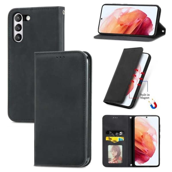 Samsung Galaxy S22 Plus Flip Case Korttilokero Suede Black