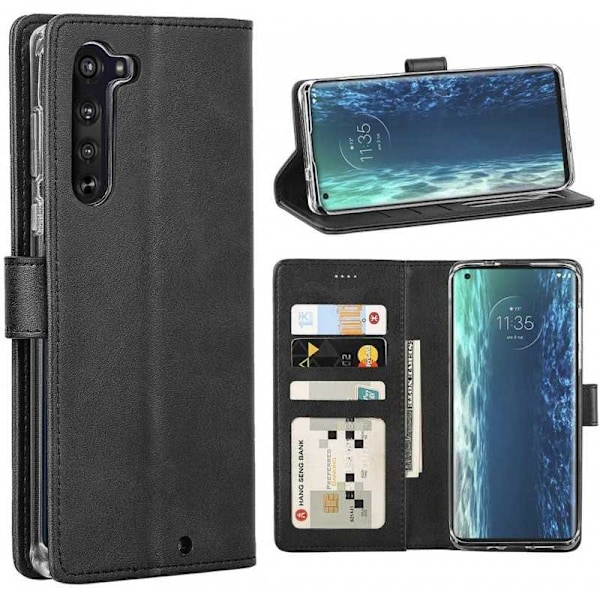 Motorola Moto Edge Plus Plånboksfodral PU-Läder 4-FACK Svart