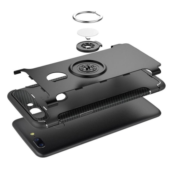 OnePlus 5 praktisk stødsikkert cover med ringholder V2 Svart