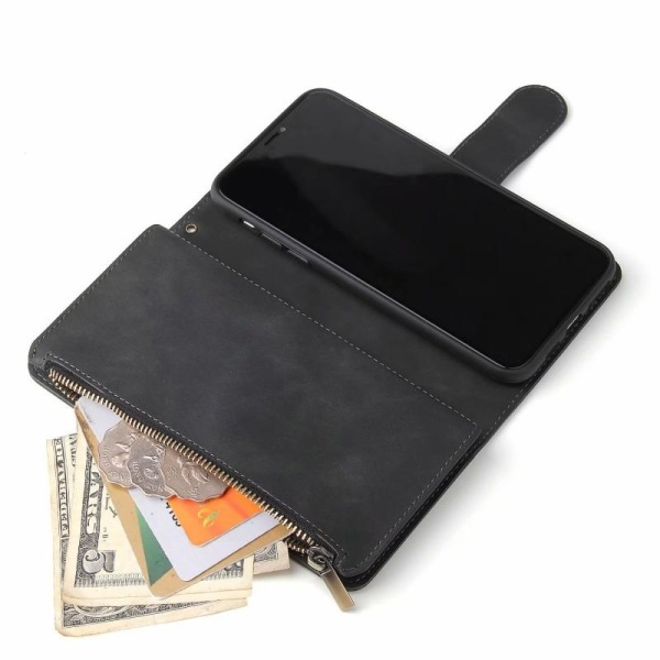 iPhone 11 Pro Multifunksjonelt lommebokveske Glidelås 8-lomme Svart