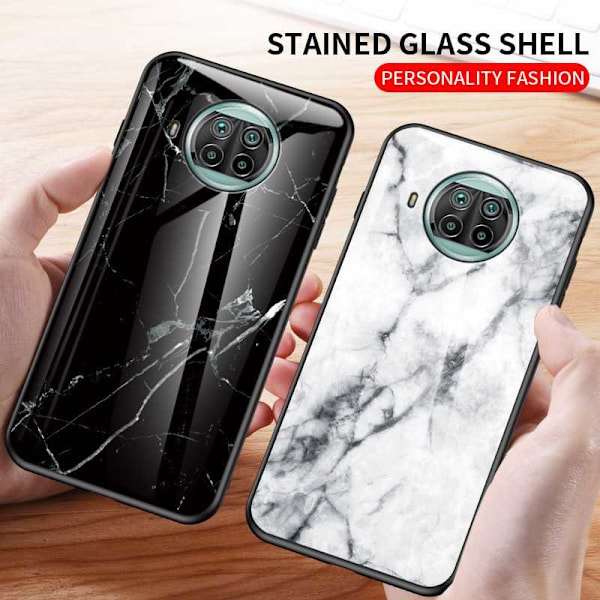 Xiaomi Mi 10T Lite Marble Shell 9H hærdet glas bagside glas bag V2 Black Svart/Guld