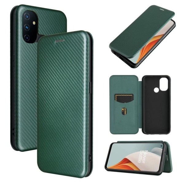 OnePlus Nord N100 Flip Case -korttipaikka CarbonDreams Green Green