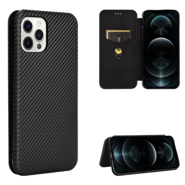 iPhone 12 Pro Max Flip Case Kortrum CarbonDreams Black