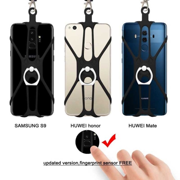 Telefonholder med nakkestrop | Ringholder - Sort Black