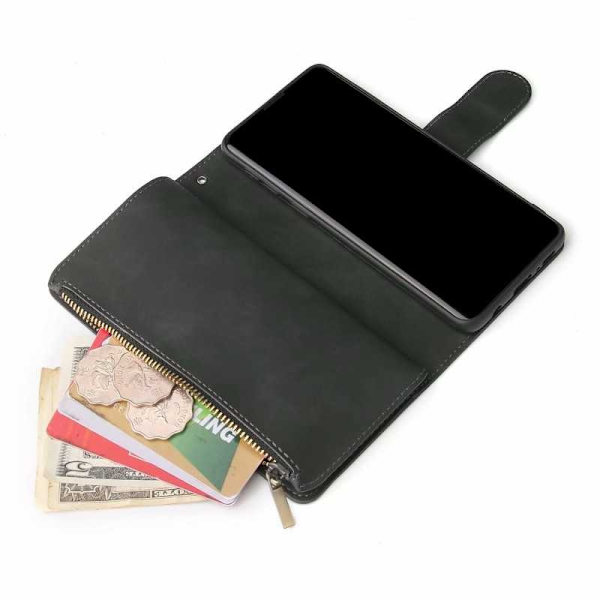 Samsung S10 Plus Multifunktionellt Plånboksfodral Zipper 8-Fack Svart
