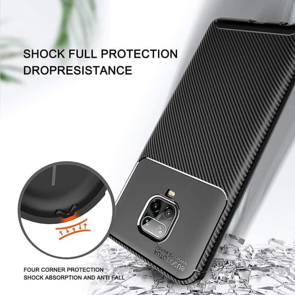 Redmi Note 9S & 9 Pro Iskunkestävä ohut kansi FullCarbon® V4 Black