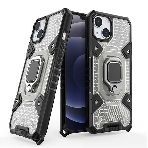 iPhone 13 Mini Käytännöllinen iskunkestävä kotelo sormustelineellä V6 Black