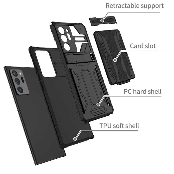 Samsung Note 20 Ultra Stöttåligt Skal Kickstand & Kortfack ThinArmor V3 Svart