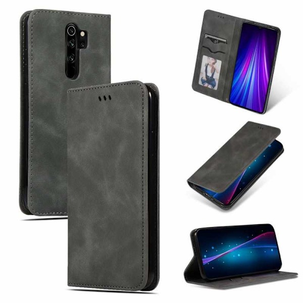 Xiaomi Redmi Note 8 Pro Flip Case Korttilokero Suede Black