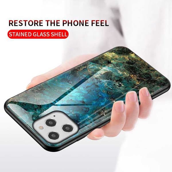 iPhone 12 Pro Max Marble Shell 9H karkaistu lasi tausta Glassback V2 Green Emerald Green