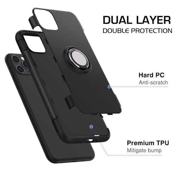 iPhone 11 Pro Max Praktisk stødsikkert cover med ringholder V2 Black