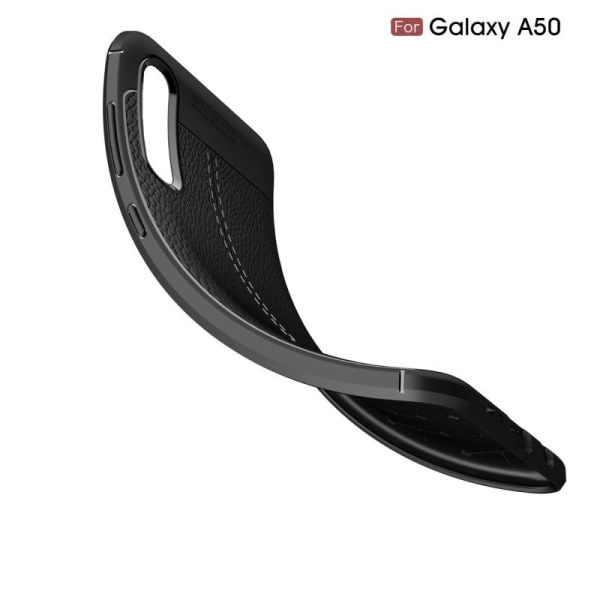 Samsung A50 Stöttåligt & Stötdämpande Skal LeatherBack Svart