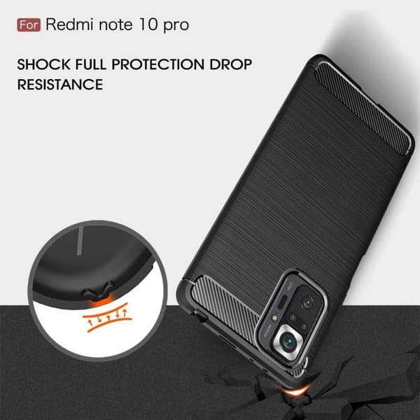 Xiaomi Redmi Note 10 Pro 4G Iskunkestävä SlimCarbon -suojus Black