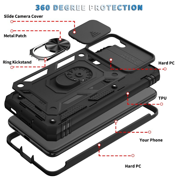 Samsung S21 Hybridskal med Ringhållare & Kameraskydd - Svart