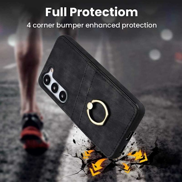 Samsung S23 Plus mobilcover med kortholder Retro V4 Svart