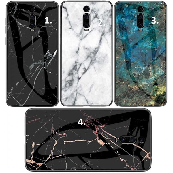 Xiaomi Mi 9T / 9T Pro Marble Shell 9H Tempered Glass Back Glassback V2 Black Svart/Vit