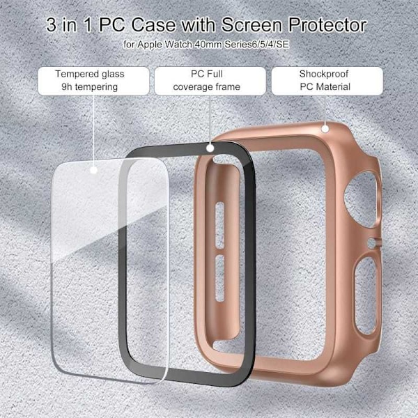 2in1 Stötdämpande Skal 9H Härdat Glas Apple Watch 38mm - Rosegold