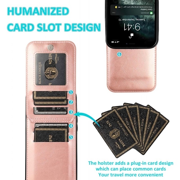iPhone 16 Pro Mobilskal Korthållare 5-FACK Retro V3 - Roseguld
