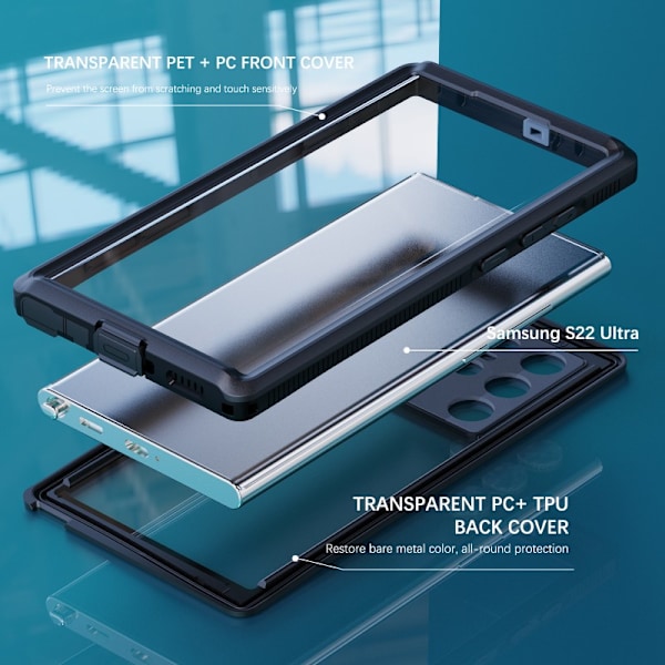 Samsung S22 Ultra Full Coverage Vandtæt Premium Cover - 2m Transparent