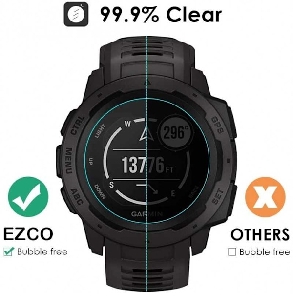 2-PAK Garmin Instinct hærdet glas 0,2 mm 9H 2,5D Transparent