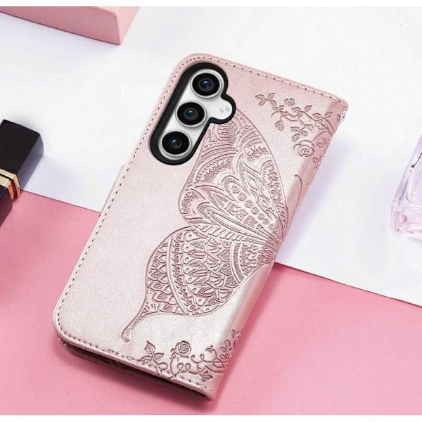 Samsung S25 Plus Plånboksfodral PU-Läder 4-FACK Motiv Fjäril