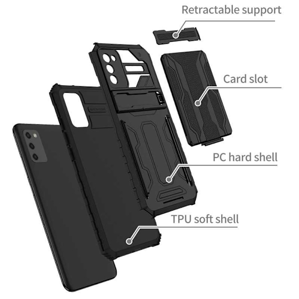 Samsung A02s Stöttåligt Skal Kickstand & Kortfack ThinArmor V3 Svart